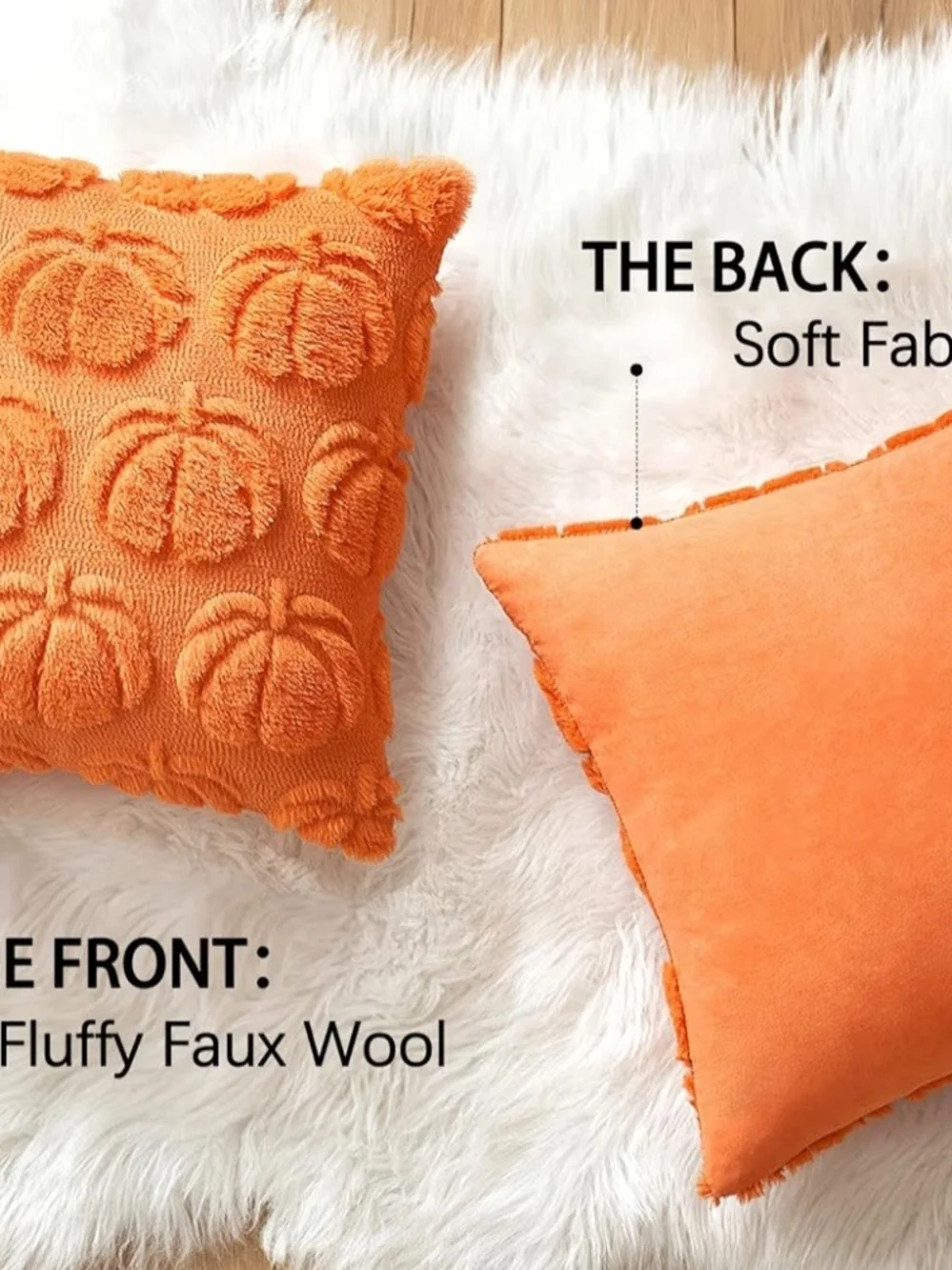 Textured Pumpkin Plush Throw Pillow - Orange. Set of 2. NWT.